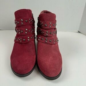 Trinity Ranch Burgundy Suede Western Studded Side Zip Boho Cowgirl Ankle Boots